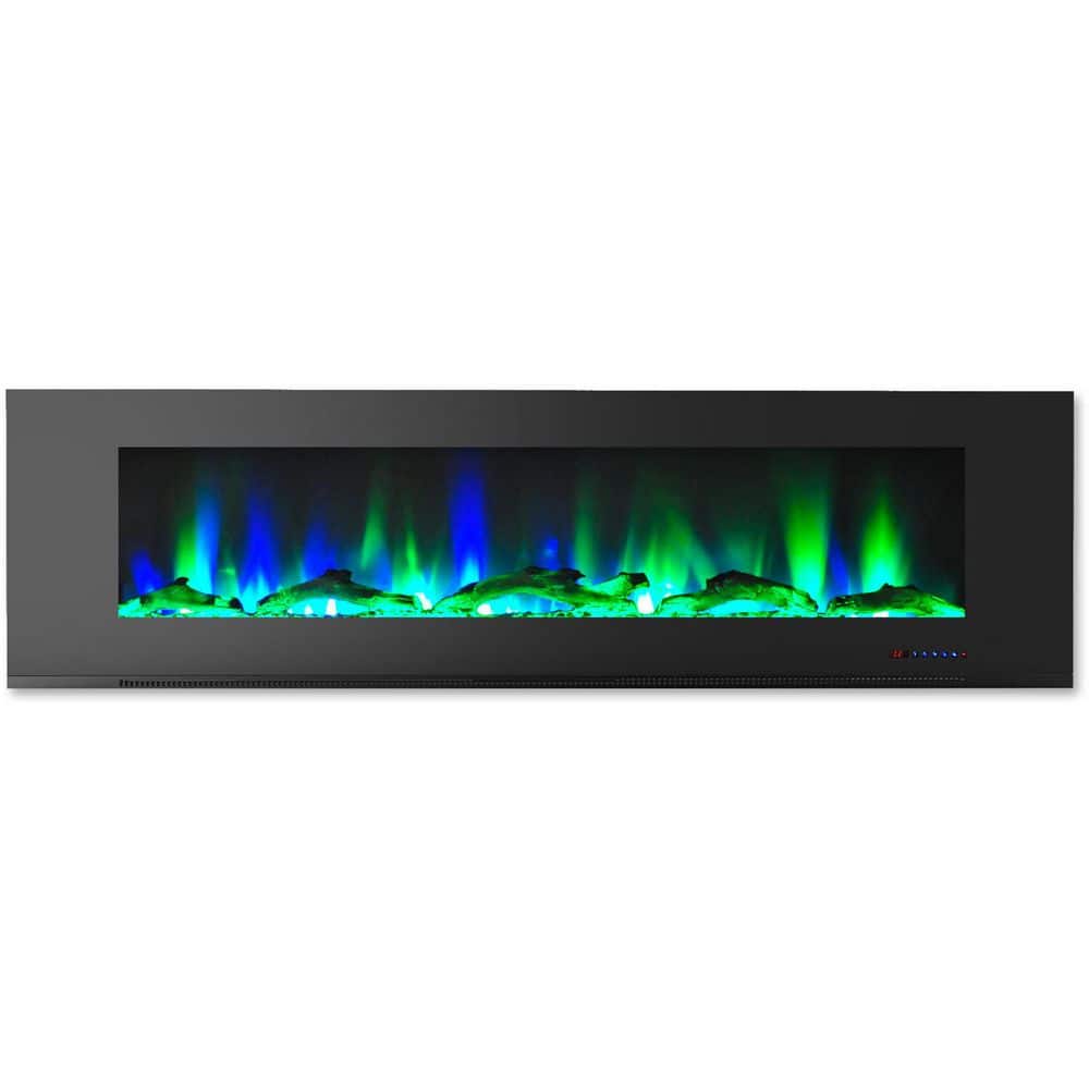 72-Inch Black Wall Mount Electric Fireplace with Multicolor LED Flames