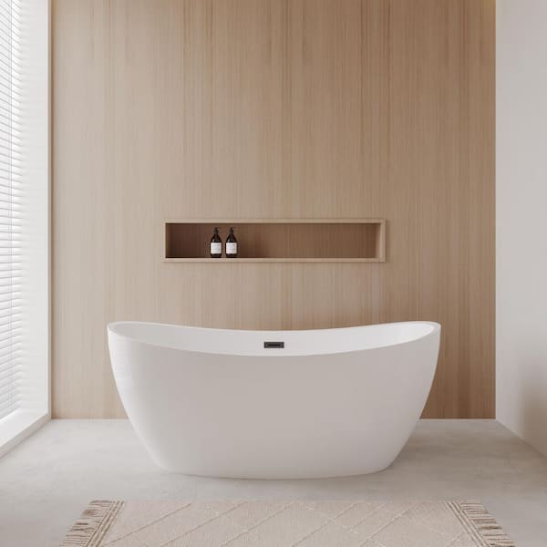 Dorrit 66 in. L x 32 in. W Soaking Bathtub with Center Drain in White/Matte Black Trim