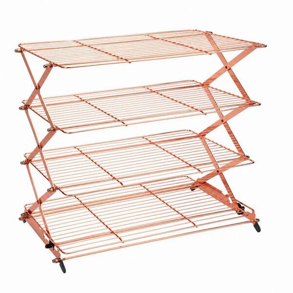 4-Tier RoseGold Collapsible Cooling Rack with Adjustable 3 Setting, Stackable Roasting Cooking Drying Wire Cooling Rack