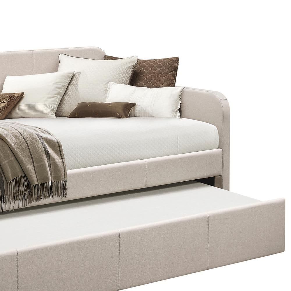 Beige Twin Upholstered Wood Frame Daybed with Trundle