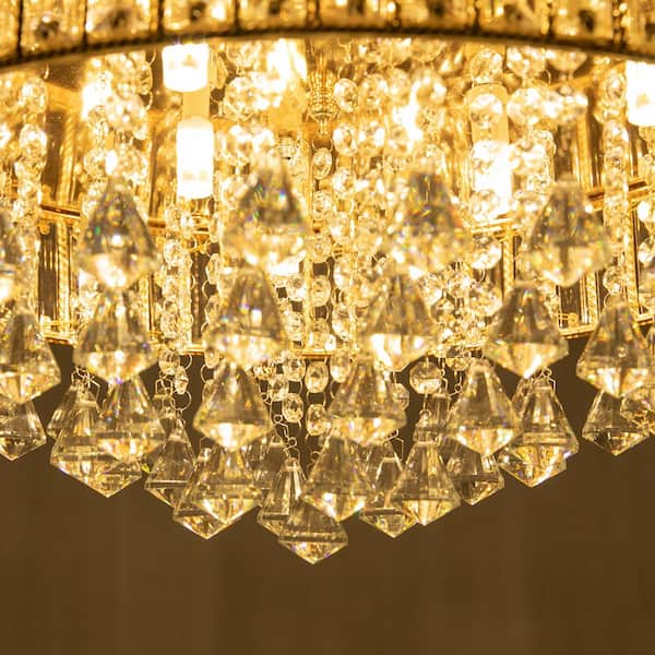 OUKANING 19.68 in. 9-Light Gold Modern Round Flush Mount Ceiling