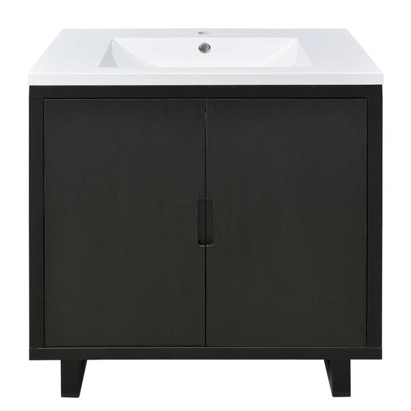 Boosicavelly Single Sink Freestanding Bath Vanity in Black with White Resin Top 30 in. W x 18 in. D x 35 in. H