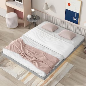 YOFE Modern Low Profile White Wood Frame Floating King Platform Bed ...