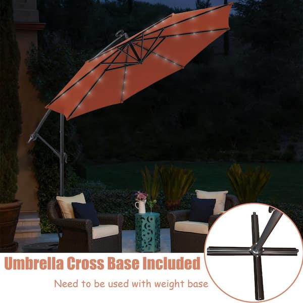 10 ft. Steel Cantilever Solar Tilt Patio Umbrella in Orange, Multi-Functional,Solar LED Lights, Durable Iron Frame