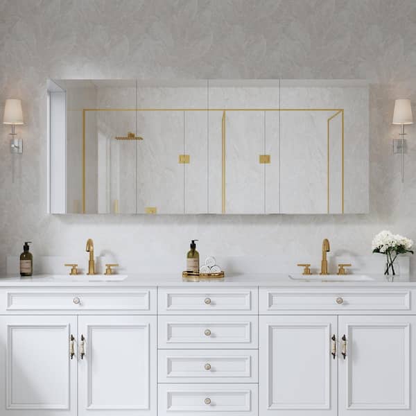 Liviza Peony 72 in. W x 30 in. H Rectangular Aluminum Medicine Cabinet with Mirror Combo, Reversible Door, Tri-View, Soft Close