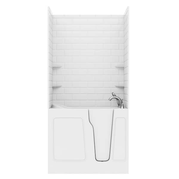 ANZZI Rampart Wall Series 26 in. x 46 in. Right Side Drain Combination Jetted Bathtub in White with 5x10 in. Tile Wall Kit