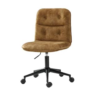 Ludwig Polyester Upholstered Brown Armless Swivel Task Chair with Tufted Back
