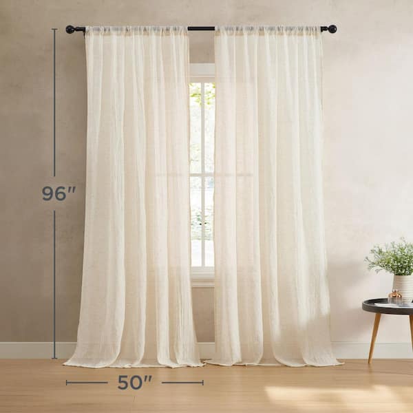 Charter Natural Faux Linen Solid 50 in. W x 96 in. L Easy Care Rod Pocket Indoor Sheer Curtain (Set of 2 Panels)