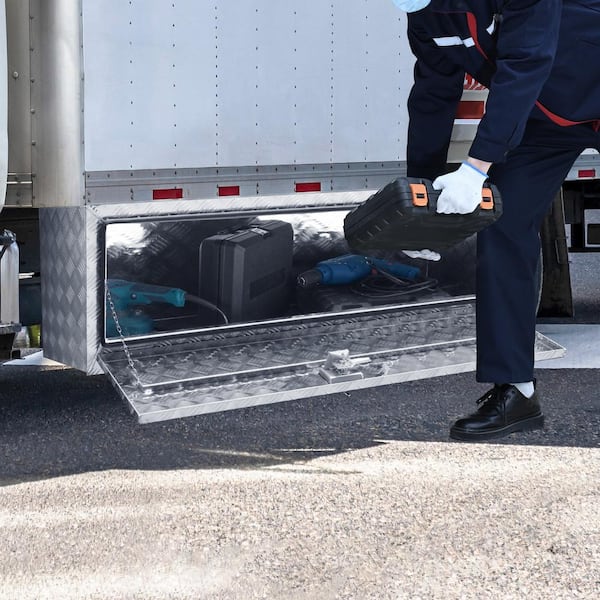 VEVOR Underbody Truck Box, 36×17×18 Pickup Storage Box, Heavy Duty Aluminum Diamond Plate Tool Box with Lock and Keys, Waterproof Trailer Storage