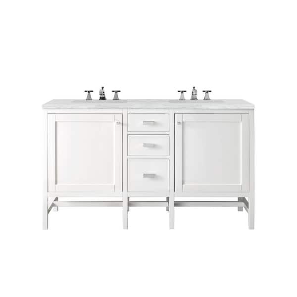 James Martin Vanities Addison 60 in. W x 23.5 in. D x 35.5 in. H Bath Vanity in Glossy White with Artic Fall Solid Surface Top