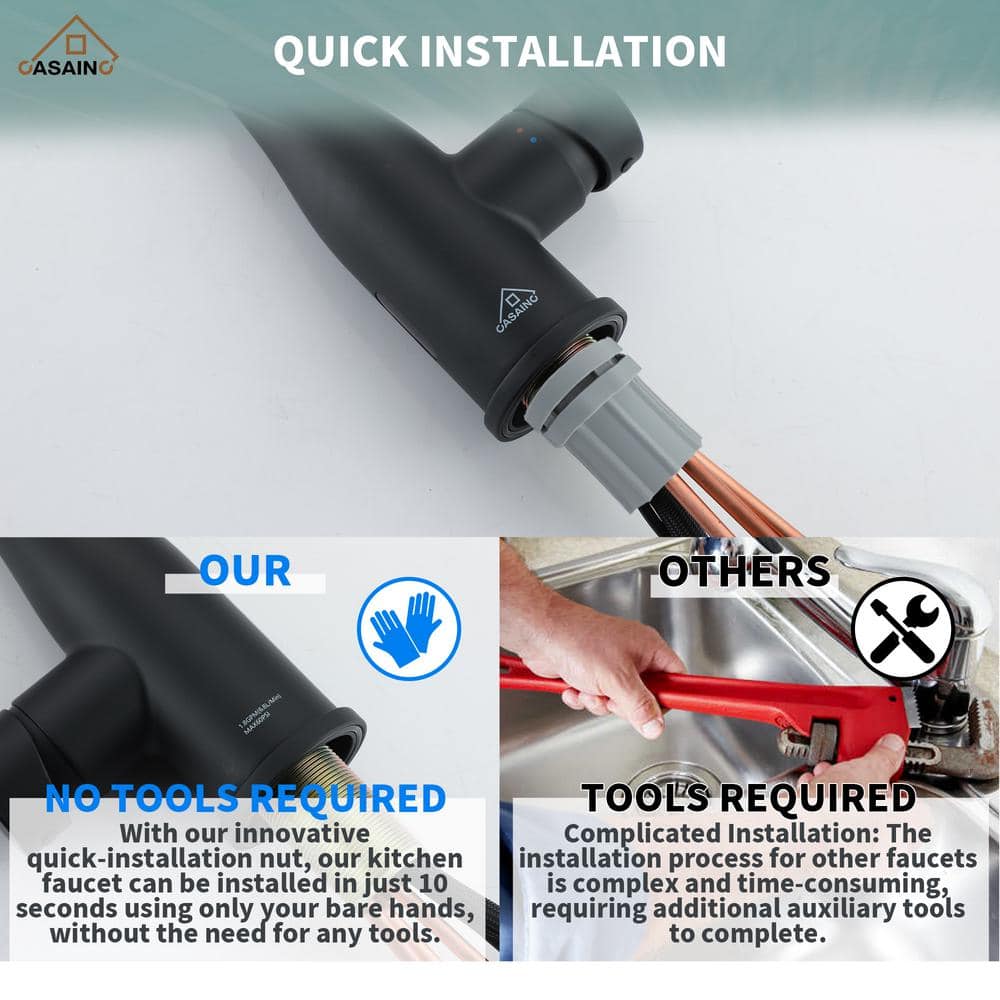 Matte Black Stainless Steel Pull Down Sprayer Kitchen Faucet
