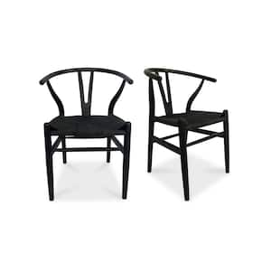 Hayden, Dining Chairs with Solid Elm Frame and Woven Fibre Seat, Black - Set of Two