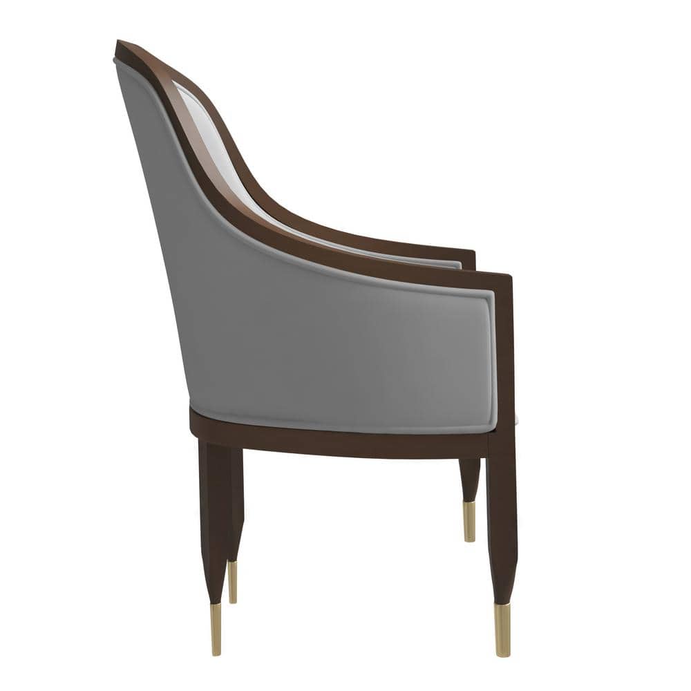 Light Grey Leather Upholstered Arm Chair with Wood Frame
