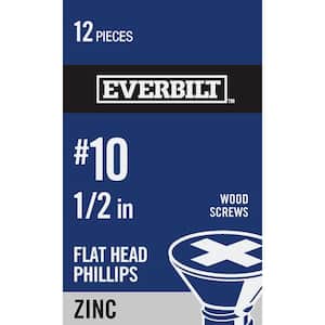 #10 x 1/2 in. Zinc Plated Phillips Flat Head Wood Screw (12-Pack)