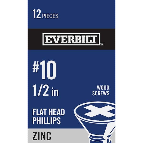 Everbilt #10 x 1/2 in. Zinc Plated Phillips Flat Head Wood Screw (12-Pack)