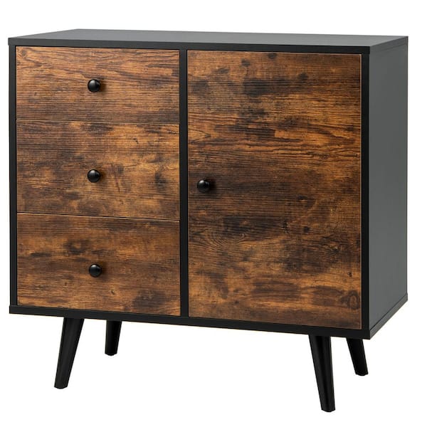 Costway Mid-Century Rustic Brown Storage Accent Cabinet Multipurpose Wood Shelf Organizer with 3-Drawers