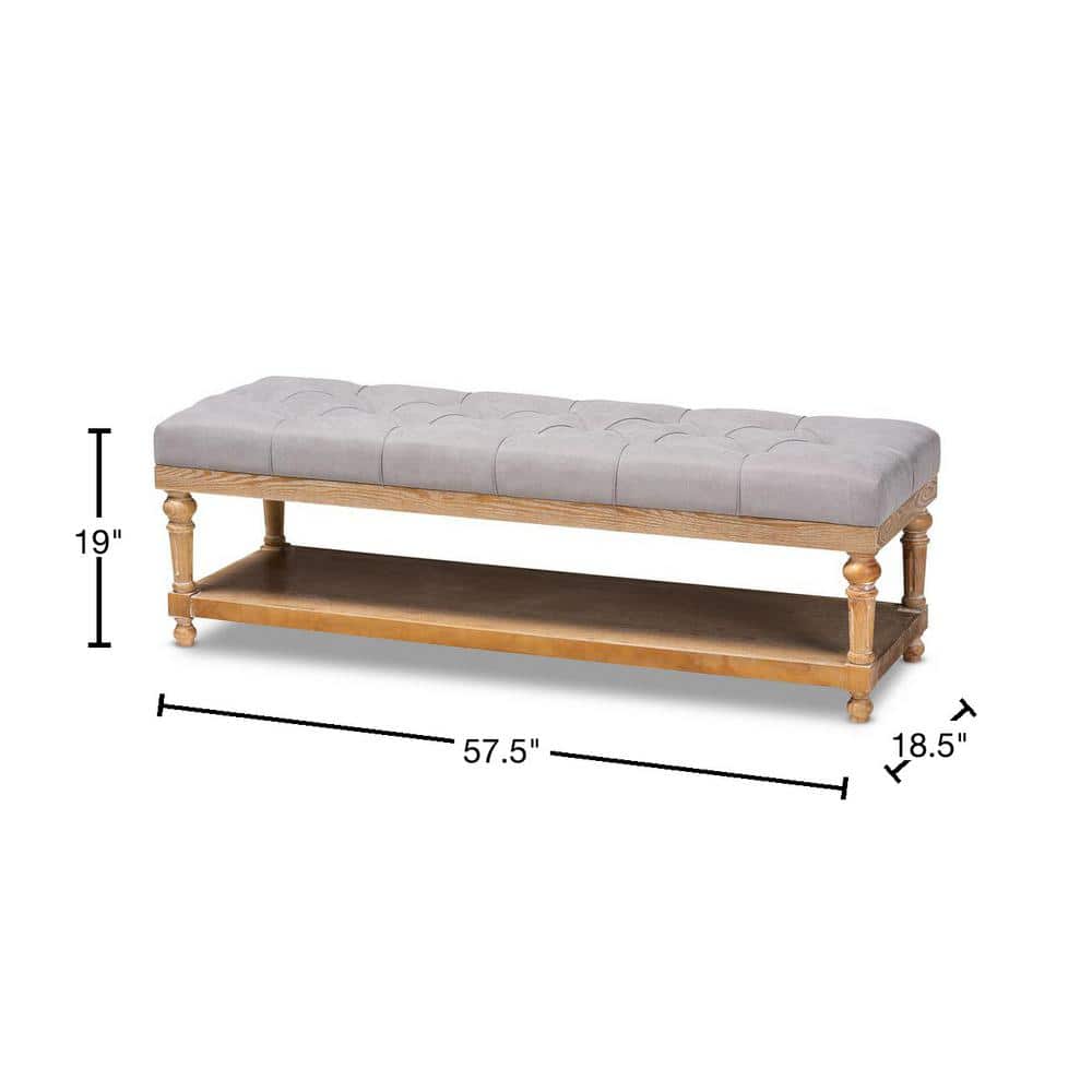 Linda Greywashed Wood and Linen Upholstered Storage Bench