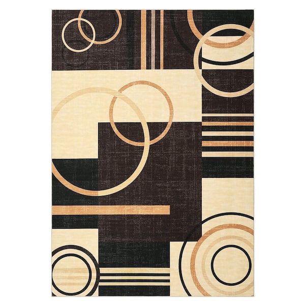 Brown 6 ft. x 9 ft. Geometric Abstract Washable Area Rug