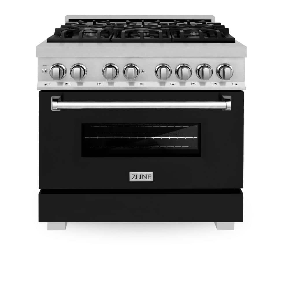 ZLINE Kitchen and Bath 36 in. 6 Burner Dual Fuel Range with Black Matte Door in Fingerprint Resistant Stainless Steel