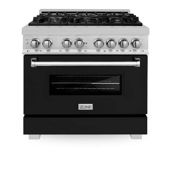 36 in. 6 Burner Dual Fuel Range with Black Matte Door in Fingerprint Resistant Stainless Steel