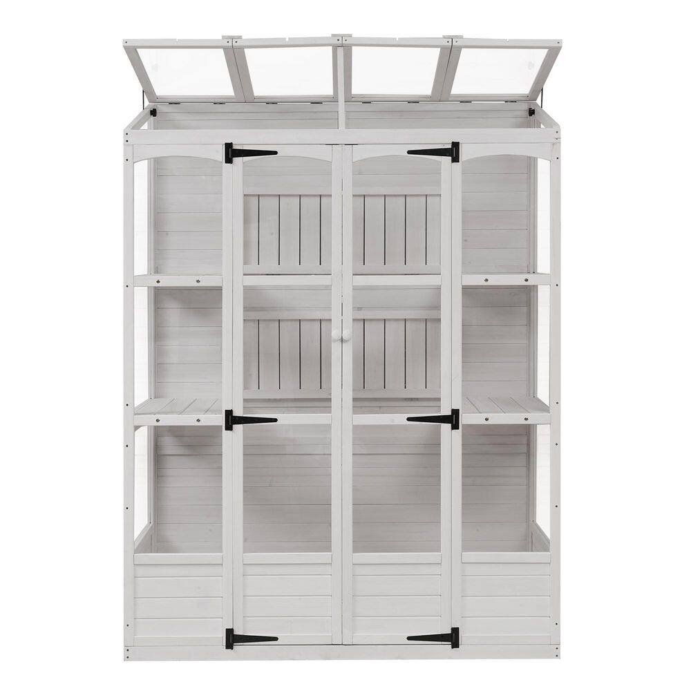 58 in. W x 29 in. D x 78 in. H Outdoor Wood Greenhouse with 4 Independent Skylights, 2 Folding Middle Shelves, White price history on PriceWatchPro