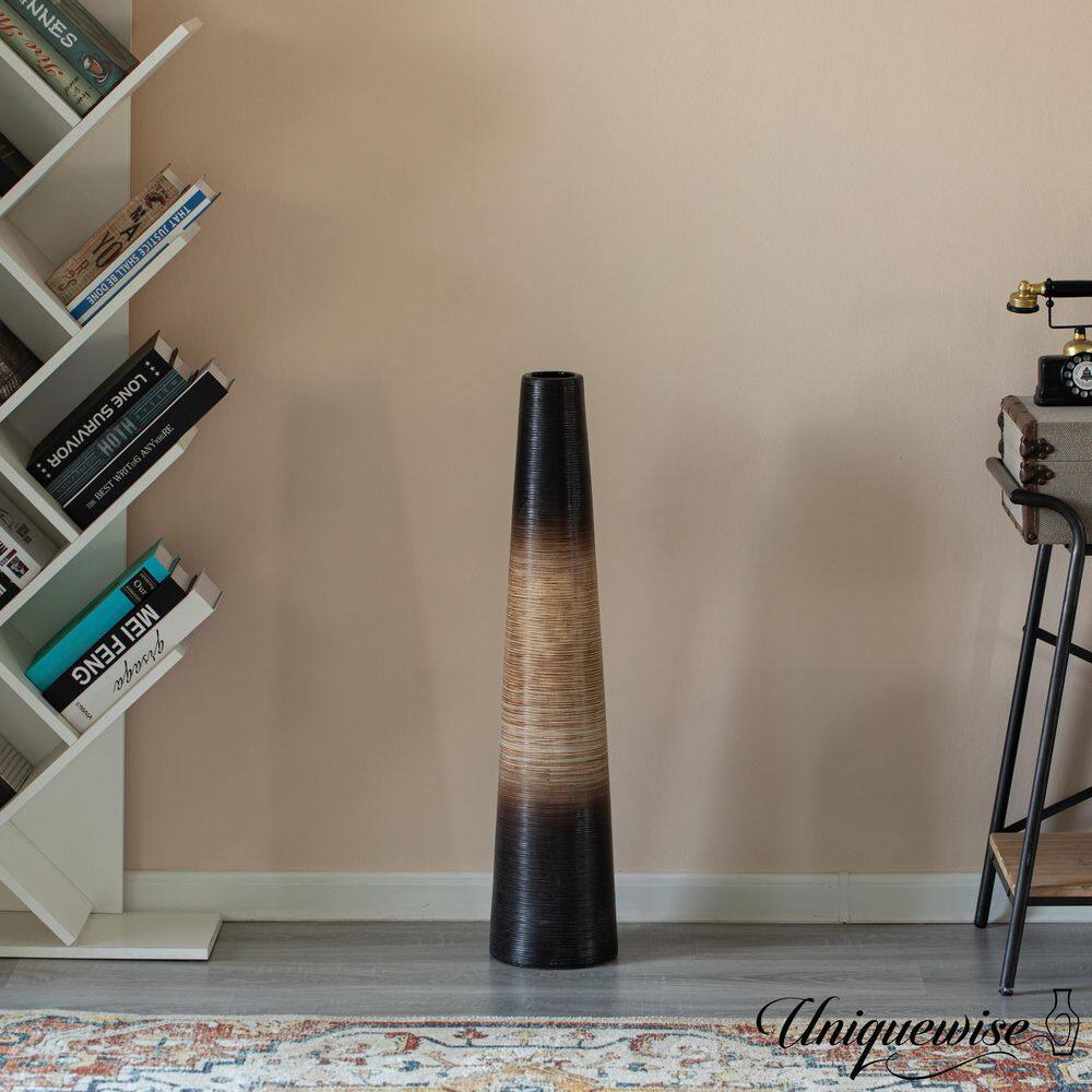 31-Inch Tall Handcrafted Brown Ceramic Cylinder Floor Vase
