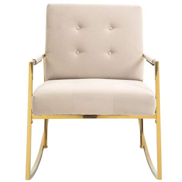 ZIRUWU Beige Rocking Chair,Accent Chair,Leisure Rocking Chair with Stainless Steel Feet
