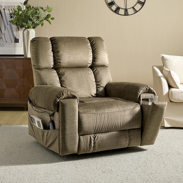 JAYDEN CREATION Jacob Brown Power Assisted Lift Recliner with Head, Footrests, Massage, Heating, and USB/Type-C Charging Stations