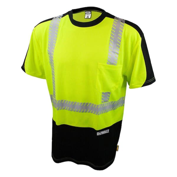 DEWALT Men's Medium High Visibility Green and Black Short Sleeve Class 2 Moisture Wicking T-Shirt