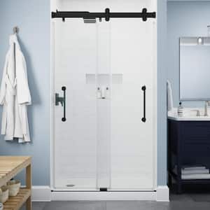Paxos 48 in. W x 76 in. H Sliding Frameless Shower Door in Matte Black with 5/17 in. (8 mm) Clear Glass