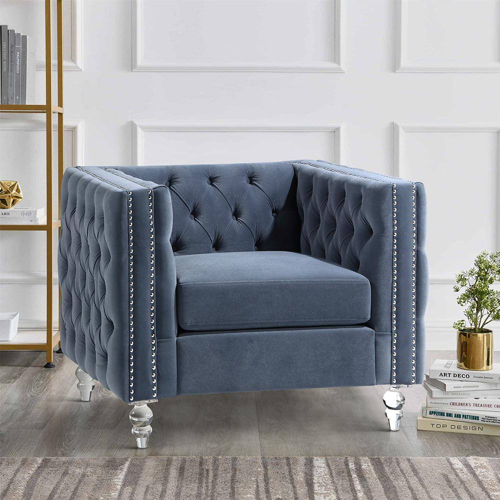 Milo Dark Blue Velvet Arm Chair 9349DBU1 The Home Depot