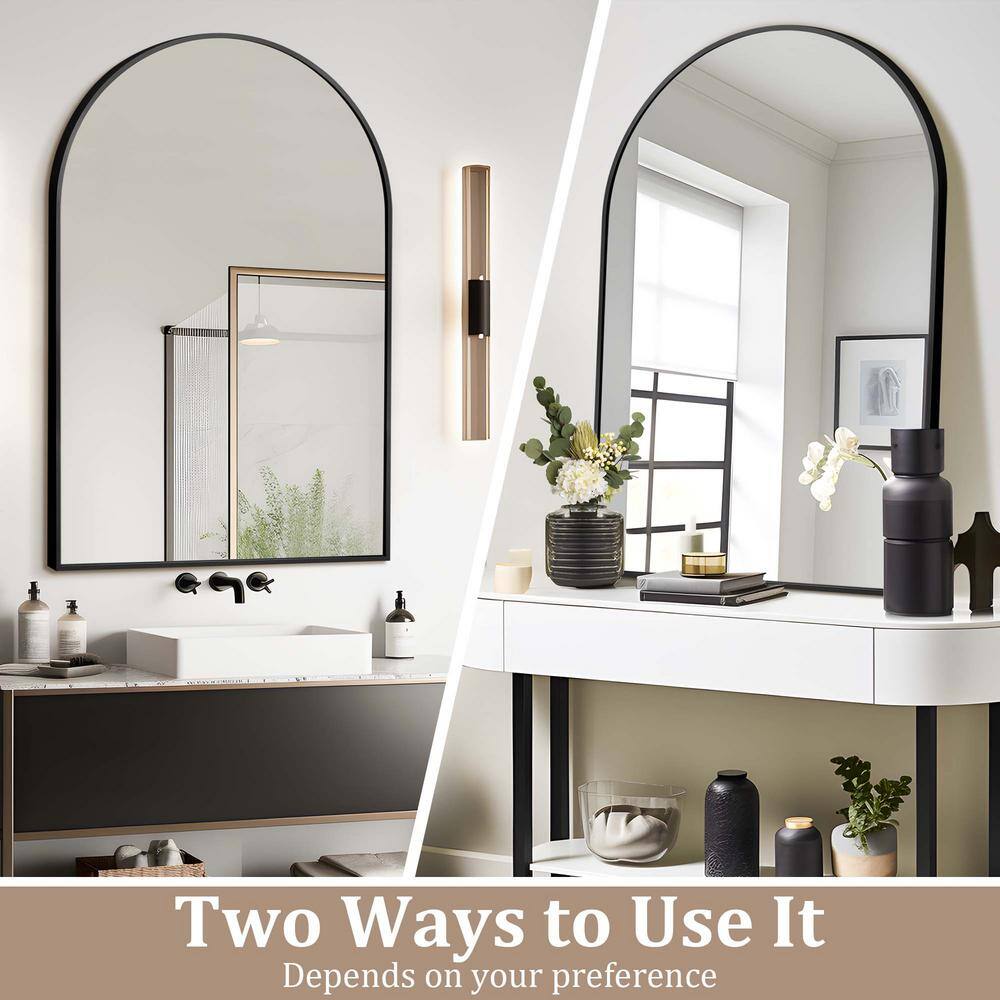 Black Metal Arched Wall Mirror with Sleek Frame