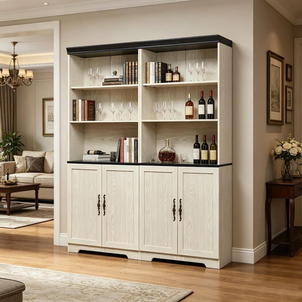 White 70.86 in. H MDF Wood Freely Combine Storage Cabinet with 4-Doors, (Set of 2)