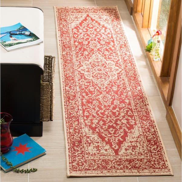 Linden Red/Cream 2 ft. x 12 ft. Border Antique Medallion Indoor/Outdoor Runner Rug
