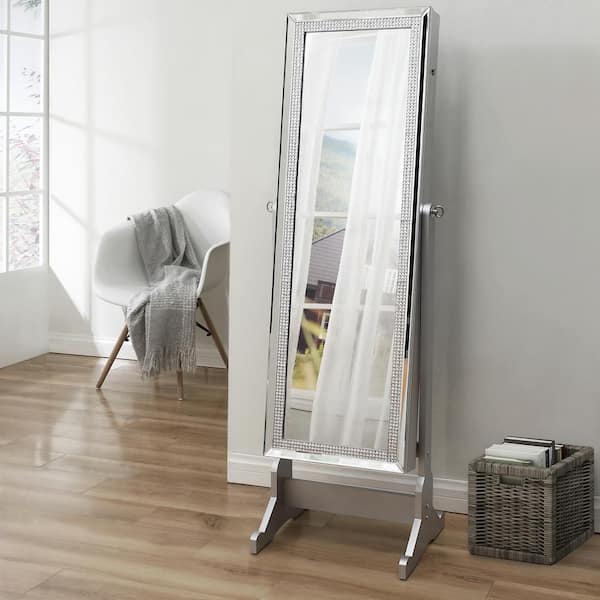 Inspired Home Shimmer Classic Silver, Standing Mirrored Jewelry Armoire