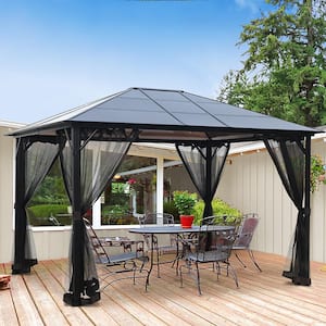 12 ft. x 10 ft. Outdoor Aluminum Gazebo with Polycarbonate Hardtop and Mosquito Netting