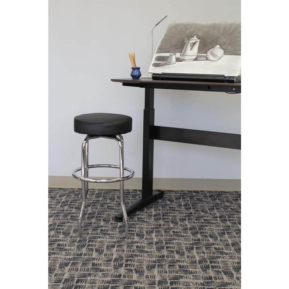 Adjustable Black Leather and Chrome Swivel Stool