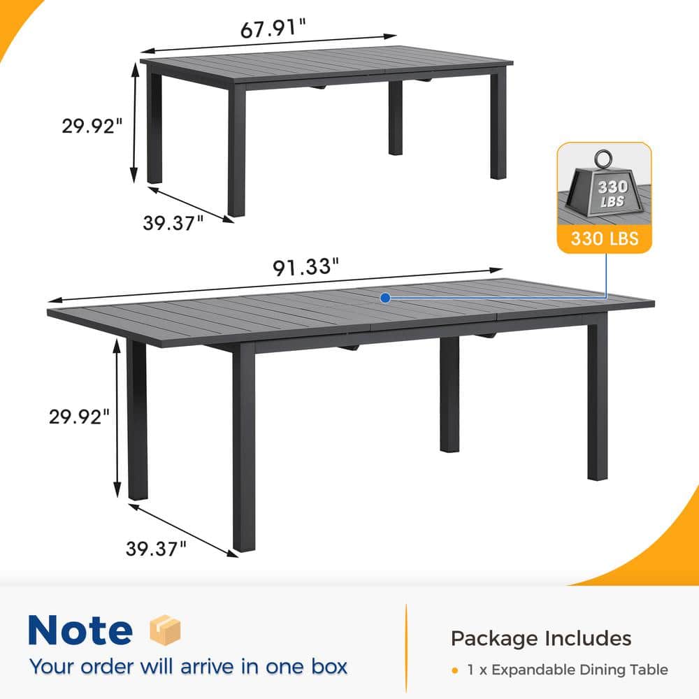 Grey Aluminum Extendable Outdoor Dining Table for 8