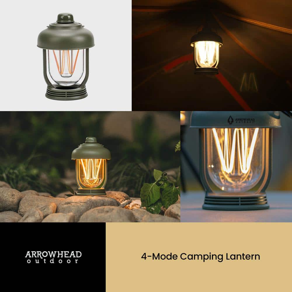 Army Green 6-Inch LED Camping Lantern with USB-C Charging