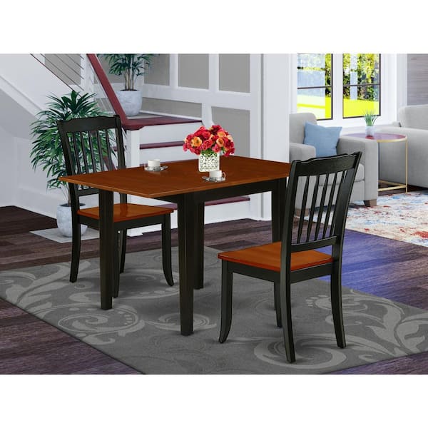 East West Furniture 3-Piece Black and Cherry Finish Solid Wood Top Dining Table Set