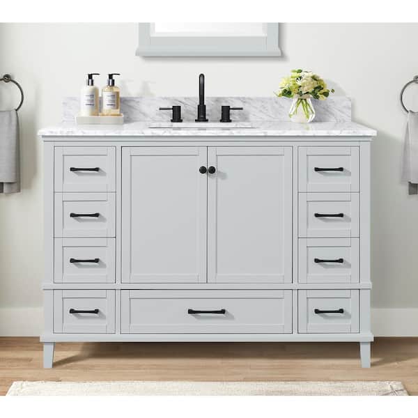 Merryfield 49 in. Single Sink Dove Grey Bath Vanity with White Carrara Marble Top (Assembled)