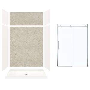 Expressions 32 in. x 60 in. x 96 in. Center Drain Alcove Shower Kit with Extension Door in White/Sea Fog and Chrome