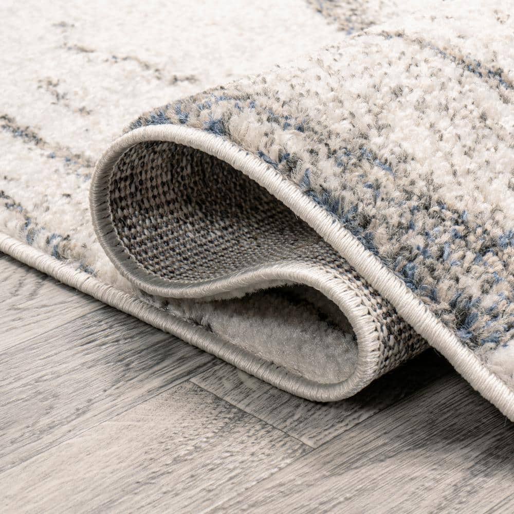 Gray and Cream Abstract Synthetic Rectangular Area Rug