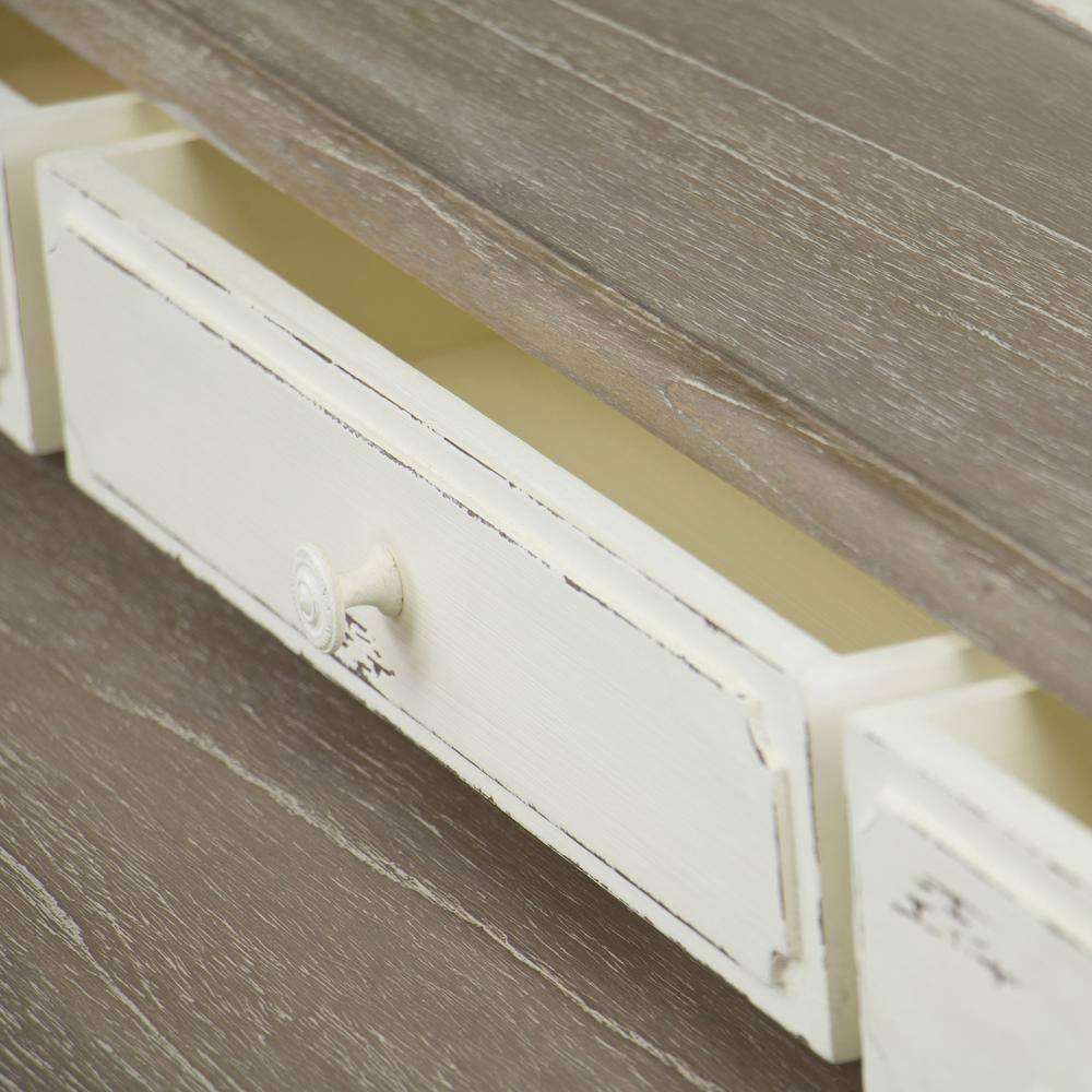 Anjou Chic White and Light Brown Writing Desk with Storage