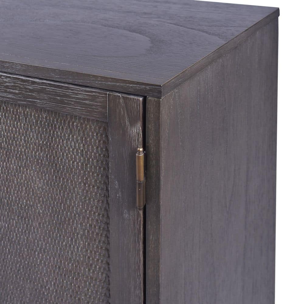 Sophia Antique Black 39'' Rattan Door Cabinet with Adjustable Shelving