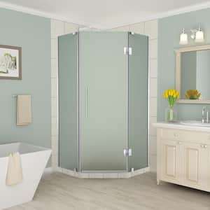 Merrick 36 in. to 36.5 in. x 72 in. Frameless Hinged Neo-Angle Shower Enclosure with Frosted Glass in Stainless Steel