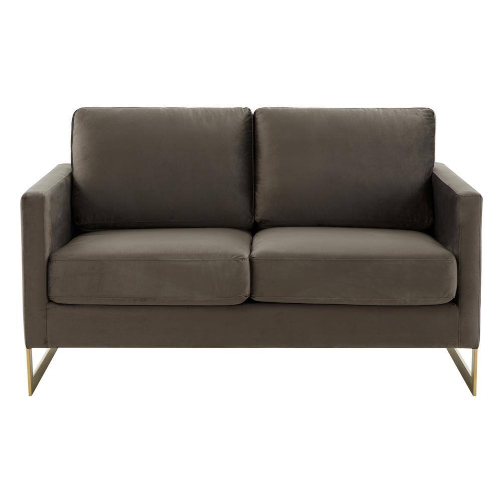 Lincoln Dark Grey Velvet Loveseat with Gold Frame