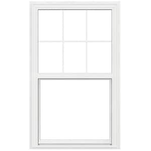 V-2500 Series 34 in. x 48.5 in. Double Pane Double Hung Vinyl Low-E White Nail Fin Frame Brickmould Window with Grids