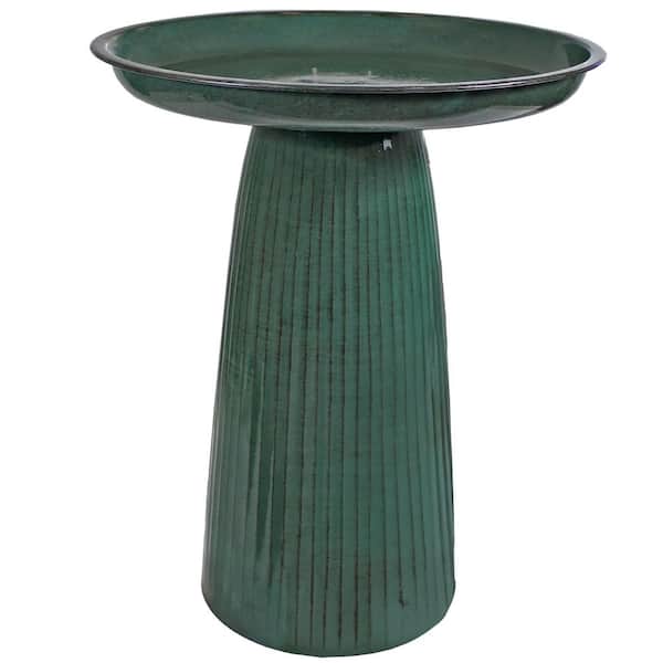 Gleeful Garden Metal Outdoor Birdbath - Molten Green Finish