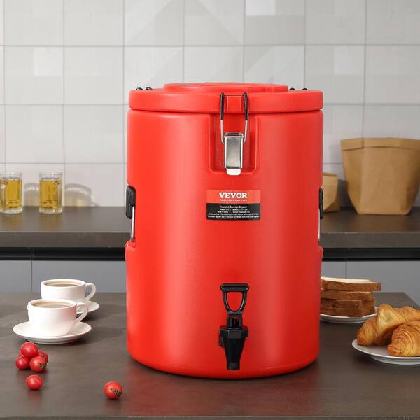 Stainless Steel Insulated Beverage Dispenser 4.5 gal. 17.2L Hot and Cold Drink Food-Grade for Restaurant Shop (Red)